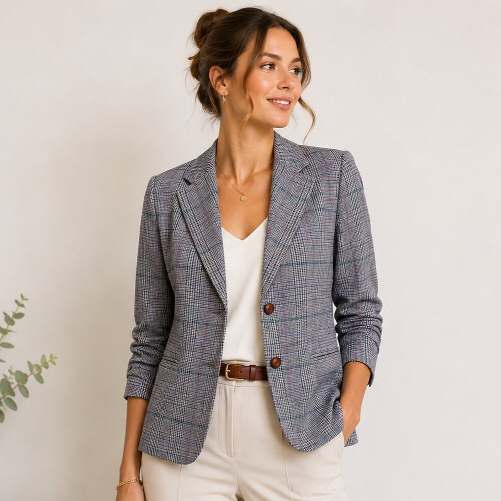 Madison Wool Blend Blazer Women's Size 10 ILGWU Tag Preppy Plaid Business Office